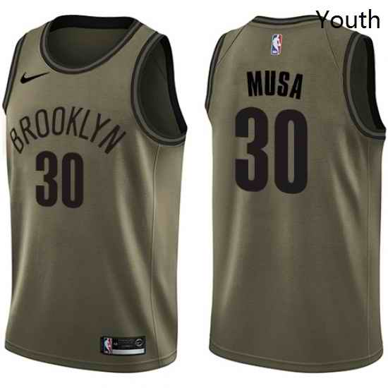 Youth Nike Brooklyn Nets 30 Dzanan Musa Swingman Green Salute to Service NBA Jersey